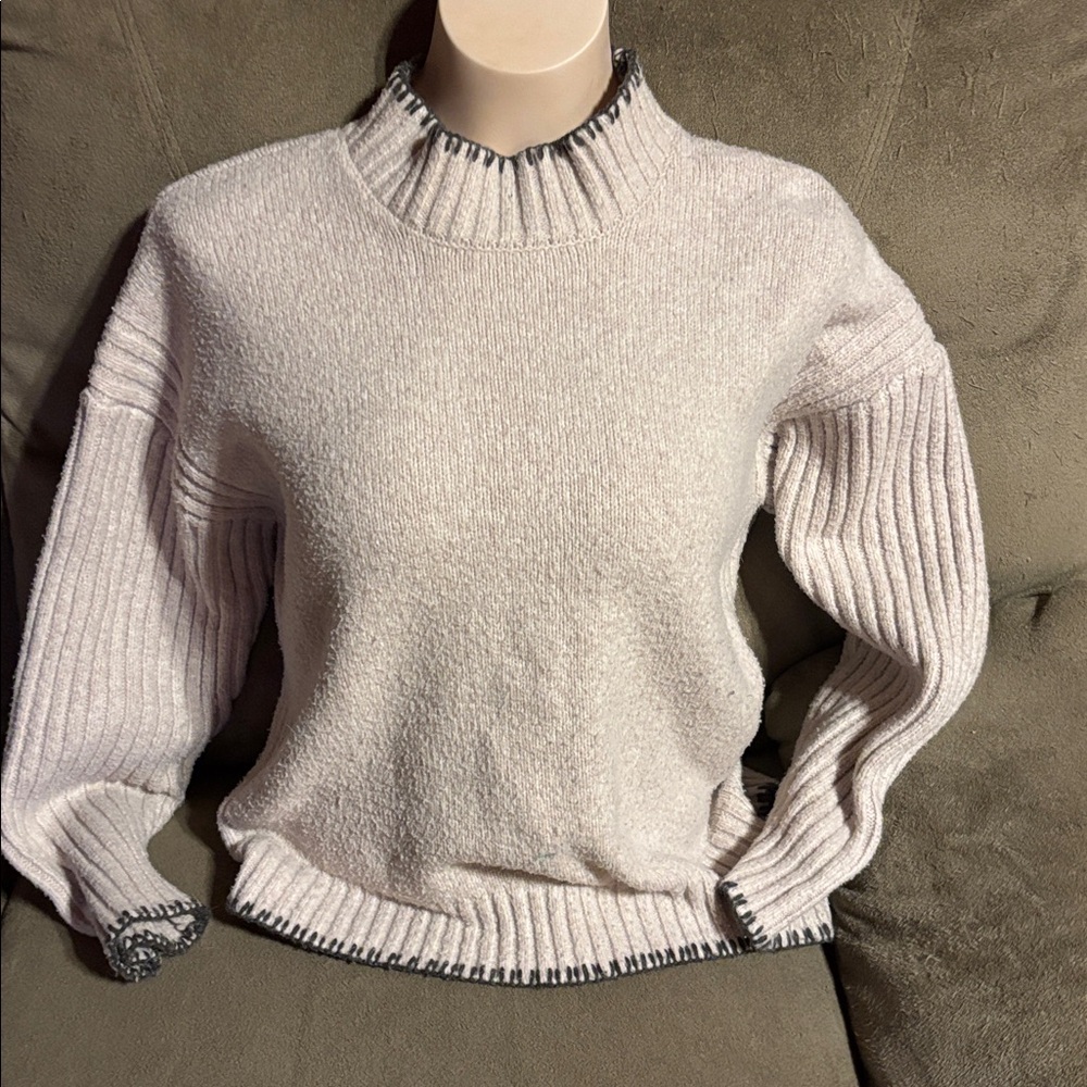 Joie Cream Turtleneck Sweater with Black Trim